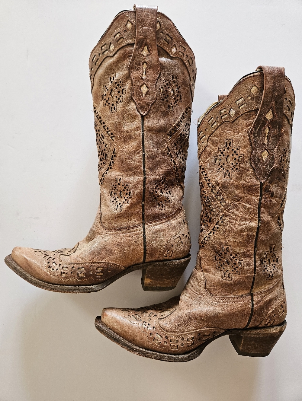 Corral Women's Glitter Inlay Western Boots Snip Toe Cognac, Size 6.5 - Picture 3 of 14